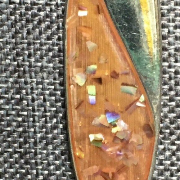 Long Oval Necklace Silver Pendant Amber Peach Sparkle Bead Retro BoHo Soft Girl - Picture 5 of 8